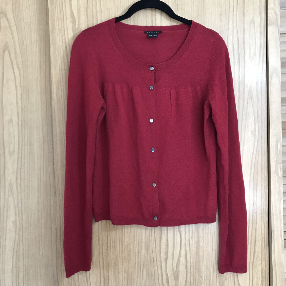 Theory M Dark Red Merino Wool Cardigan